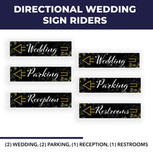 Wedding Sign Kit | 24"W x 6"H Signs (6) | Includes Metal H-Stakes, 6"W x 24"H (6) Designs: Parking (2), Reception (1), Wedding (2), Restrooms (1)