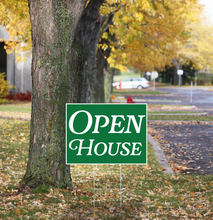 "Open House" Pre Designed Yard Signs | 24"W x 18"H, Double Sided, UV Printed | Choose Quantity & Signs Only or Sign with 6"W x 24"H Metal H-Stakes