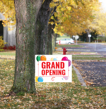 "Grand Opening" Pre Designed Yard Signs | 24"W x 18"H, Double Sided, UV Printed | Choose Quantity & Signs Only or Sign with 6"W x 24"H Metal H-Stakes