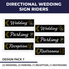 Wedding Sign Kit | 24"W x 6"H Signs (6) | Includes Metal H-Stakes, 6"W x 24"H (6) Designs: Parking (2), Reception (1), Wedding (2), Restrooms (1)