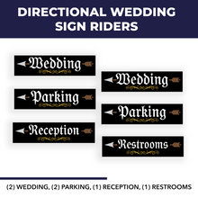 Wedding Sign Kit | 24"W x 6"H Signs (6) | Includes Metal H-Stakes, 6"W x 24"H (6) Designs: Parking (2), Reception (1), Wedding (2), Restrooms (1)