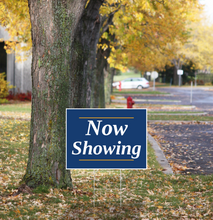 "Now Showing" Pre Designed Yard Signs | 24"W x 18"H, Double Sided, UV Printed | Choose Quantity | Comes with 6"W x 24"H Metal H-Stakes