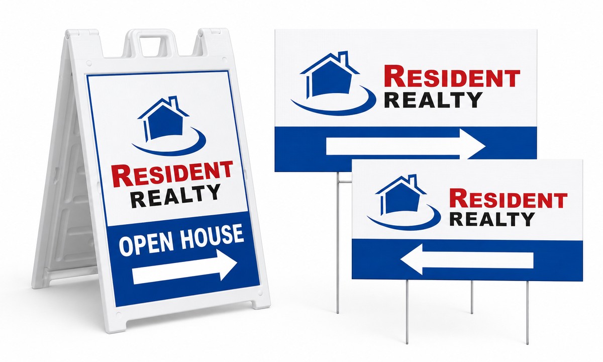 Resident Realty open house A-frame sidewalk sign