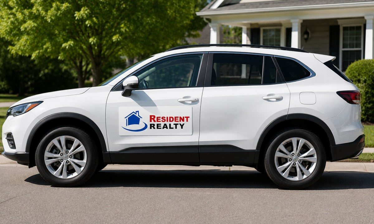 Resident Realty vehicle magnet installed on one SUV door